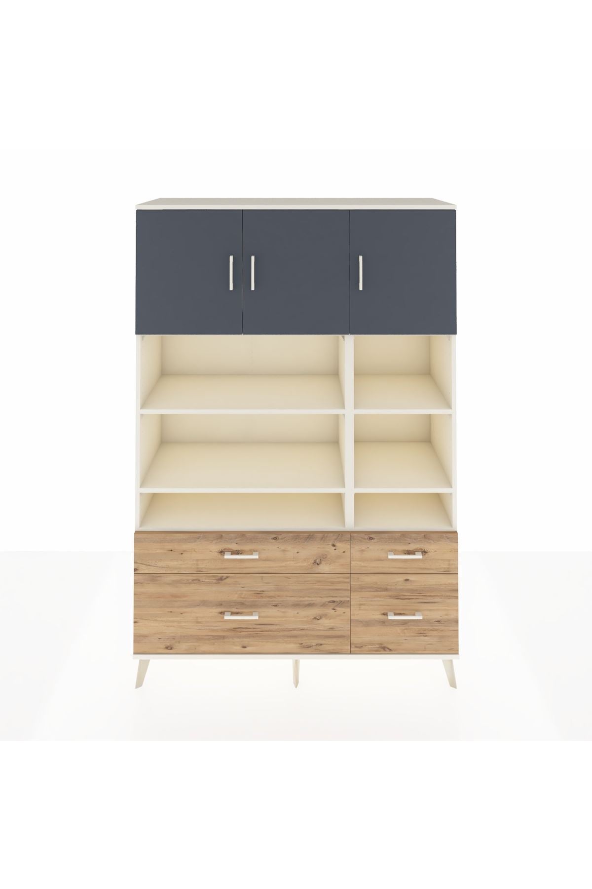 Hyperion Dolap 10 Raflı 4 Çekmeceli 3 Kapaklı 132x44x195 Aytaşı-Antrasit/Çam