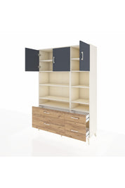 Hyperion Dolap 10 Raflı 4 Çekmeceli 3 Kapaklı 132x44x195 Aytaşı-Antrasit/Çam