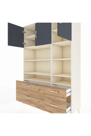 Hyperion Dolap 10 Raflı 4 Çekmeceli 3 Kapaklı 132x44x195 Aytaşı-Antrasit/Çam