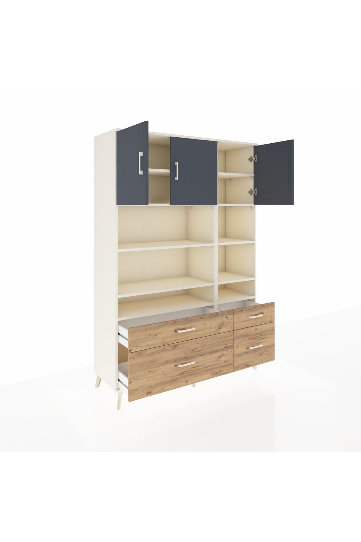 Hyperion Dolap 10 Raflı 4 Çekmeceli 3 Kapaklı 132x44x195 Aytaşı-Antrasit/Çam