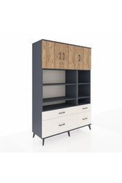 Hyperion Dolap 10 Raflı 4 Çekmeceli 3 Kapaklı 132x44x195 Antrasit-Çam/Aytaşı