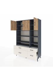 Hyperion Dolap 10 Raflı 4 Çekmeceli 3 Kapaklı 132x44x195 Antrasit-Çam/Aytaşı