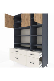 Hyperion Dolap 10 Raflı 4 Çekmeceli 3 Kapaklı 132x44x195 Antrasit-Çam/Aytaşı