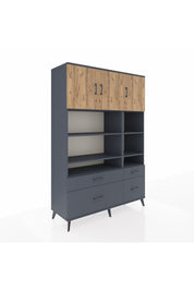 Hyperion Dolap 10 Raflı 4 Çekmeceli 3 Kapaklı 132x44x195 Antrasit-Çam/Antrasit