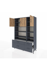 Hyperion Dolap 10 Raflı 4 Çekmeceli 3 Kapaklı 132x44x195 Antrasit-Çam/Antrasit