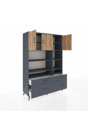 Hyperion Dolap 10 Raflı 4 Çekmeceli 3 Kapaklı 132x44x195 Antrasit-Çam/Antrasit