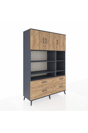 Hyperion Dolap 10 Raflı 4 Çekmeceli 3 Kapaklı 132x44x195 Antrasit-Çam/Çam