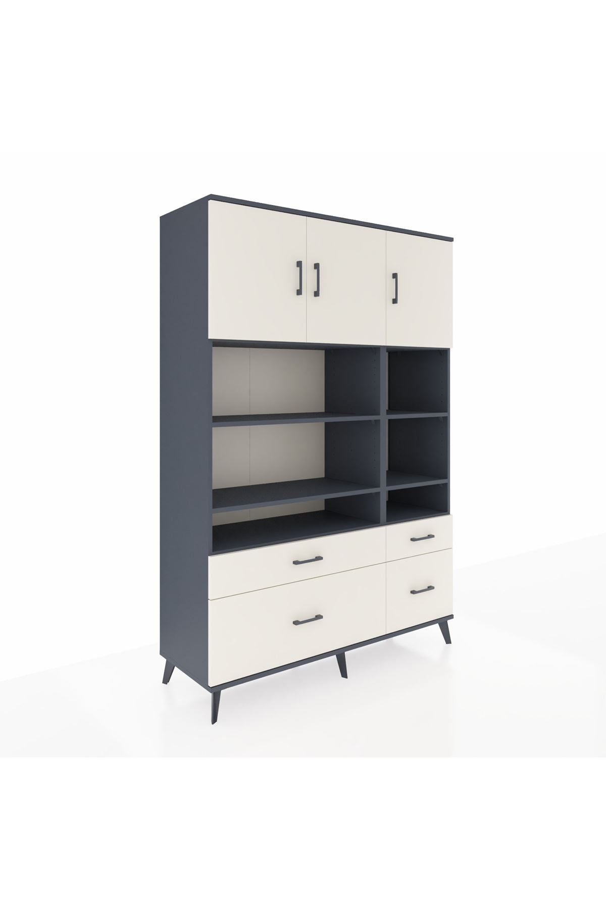 Hyperion Dolap 10 Raflı 4 Çekmeceli 3 Kapaklı 132x44x195 Antrasit-Aytaşı/Aytaşı