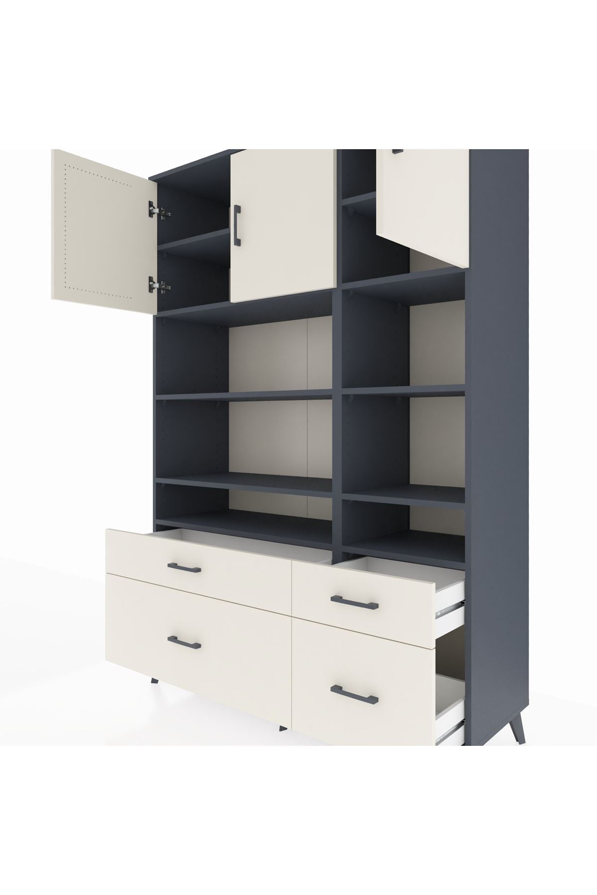 Hyperion Dolap 10 Raflı 4 Çekmeceli 3 Kapaklı 132x44x195 Antrasit-Aytaşı/Aytaşı