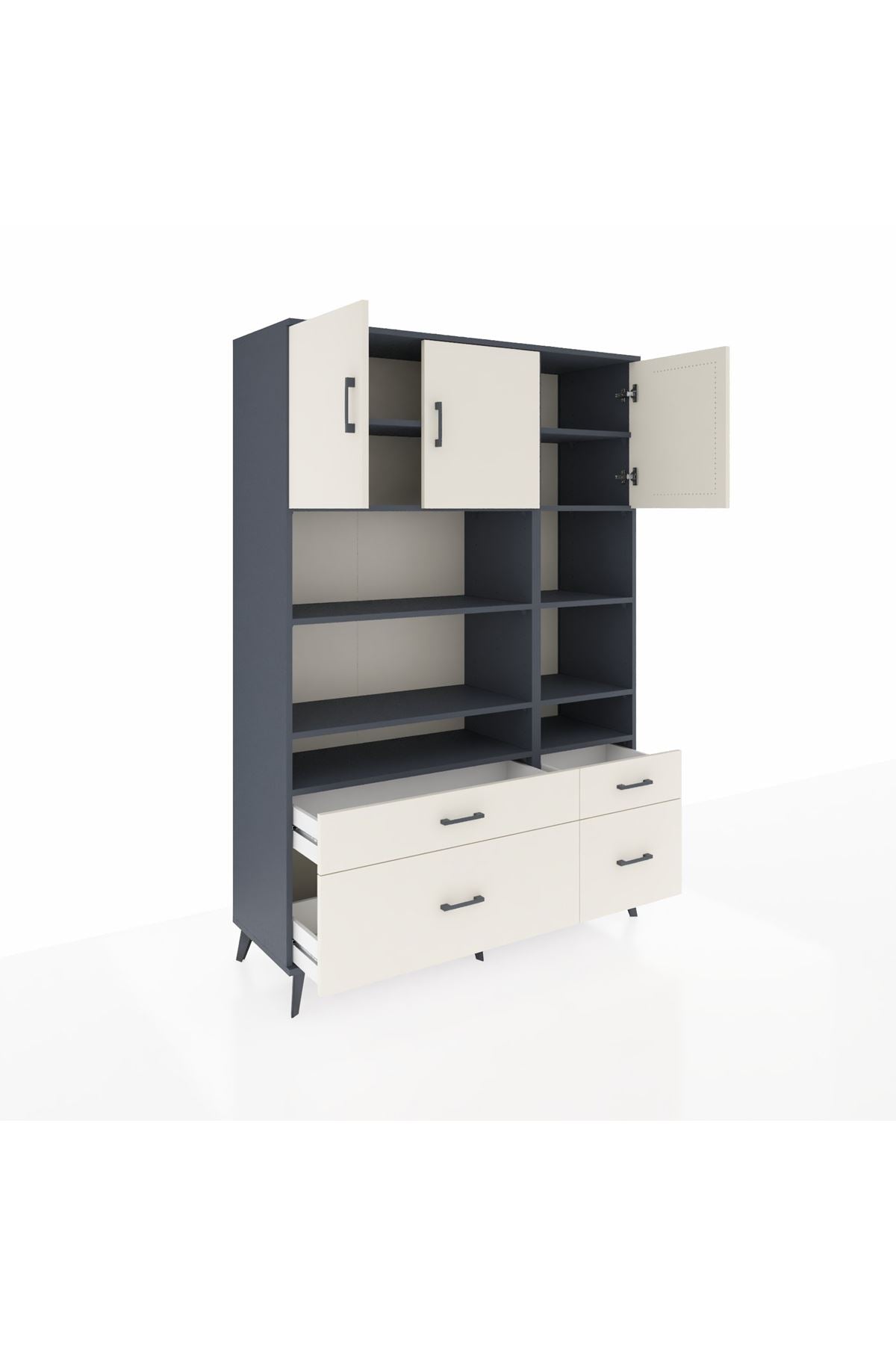 Hyperion Dolap 10 Raflı 4 Çekmeceli 3 Kapaklı 132x44x195 Antrasit-Aytaşı/Aytaşı