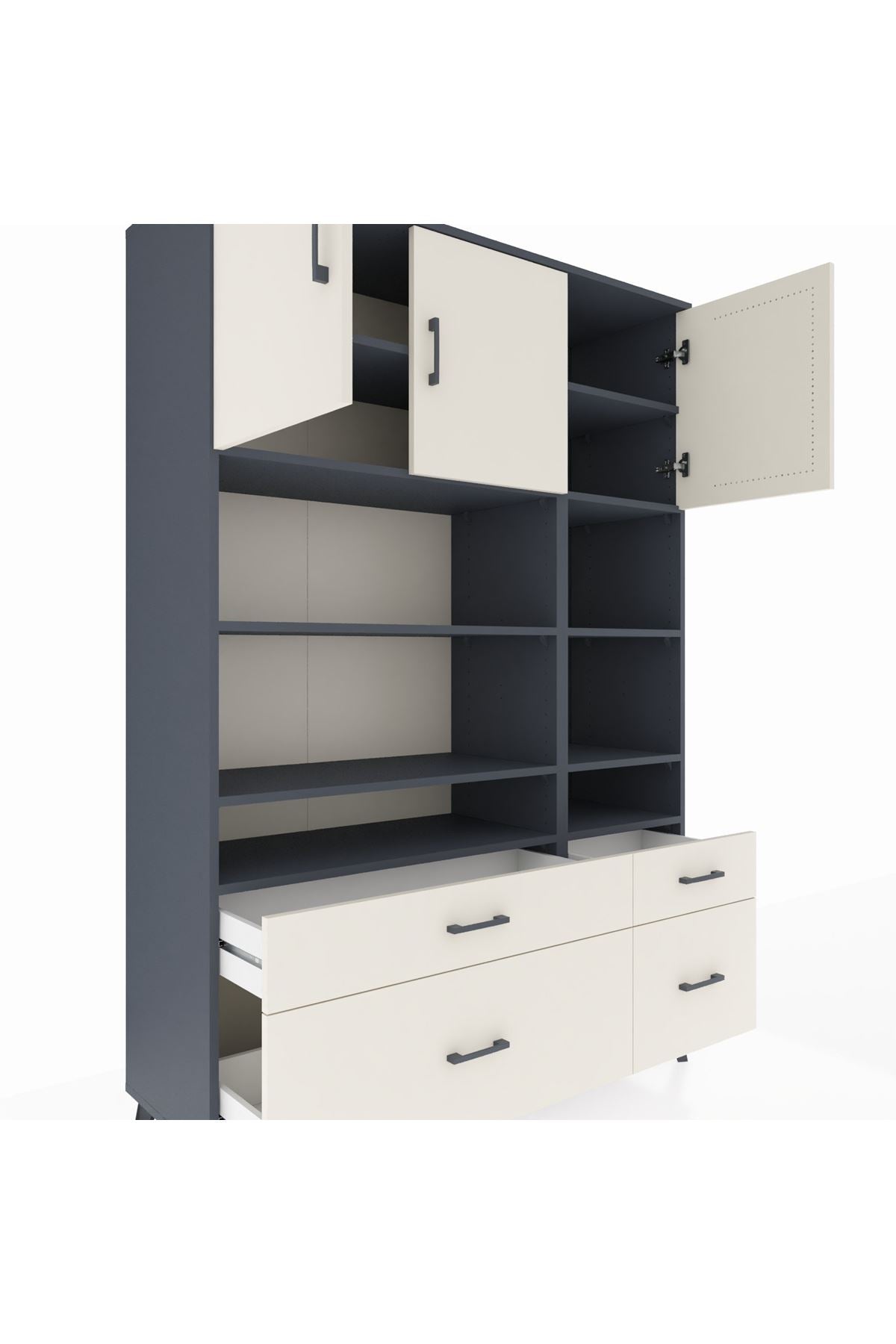 Hyperion Dolap 10 Raflı 4 Çekmeceli 3 Kapaklı 132x44x195 Antrasit-Aytaşı/Aytaşı