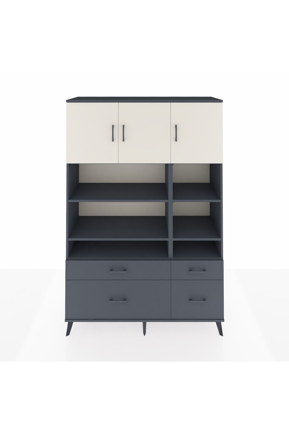 Hyperion Dolap 10 Raflı 4 Çekmeceli 3 Kapaklı 132x44x195 Antrasit-Aytaşı/Antrasit