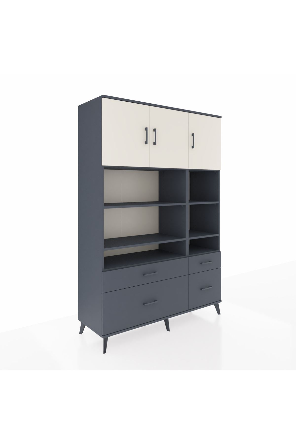 Hyperion Dolap 10 Raflı 4 Çekmeceli 3 Kapaklı 132x44x195 Antrasit-Aytaşı/Antrasit