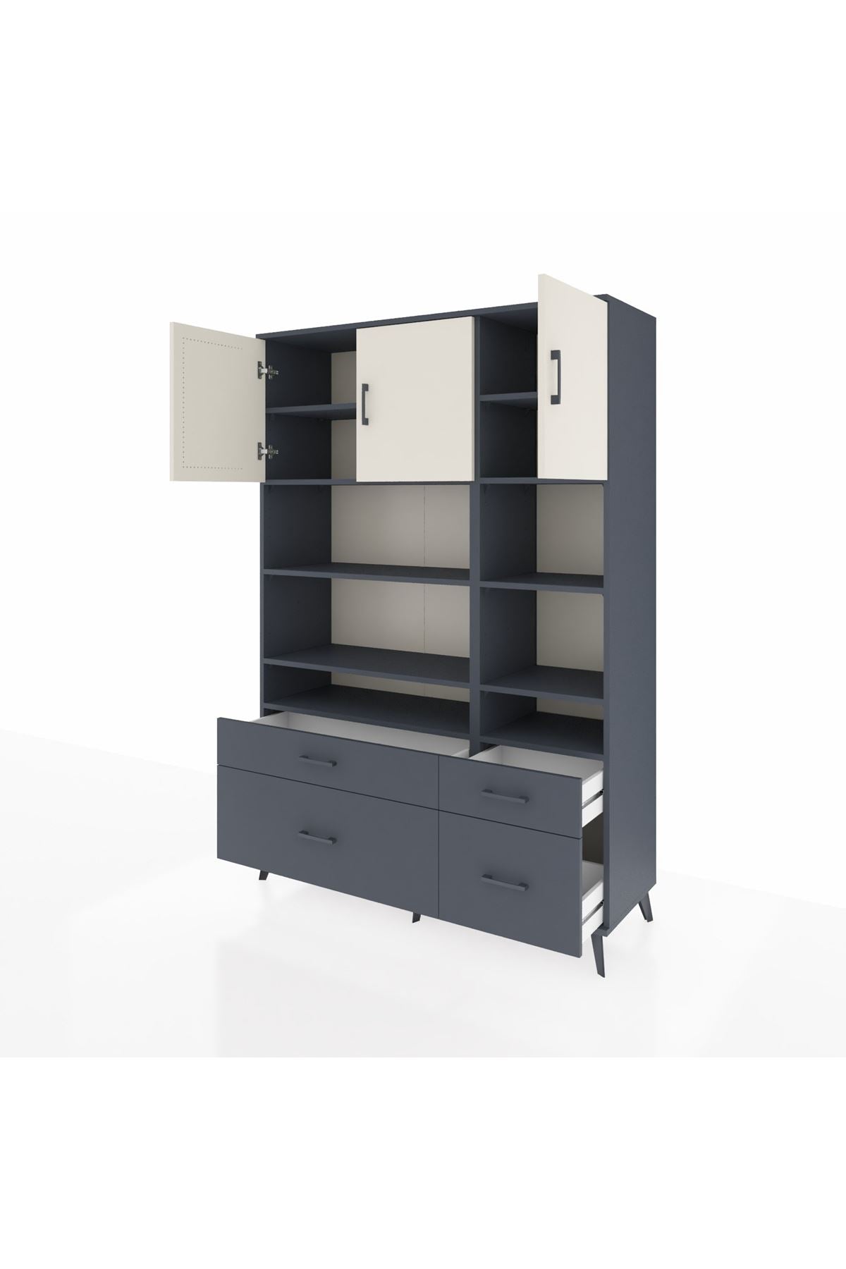 Hyperion Dolap 10 Raflı 4 Çekmeceli 3 Kapaklı 132x44x195 Antrasit-Aytaşı/Antrasit