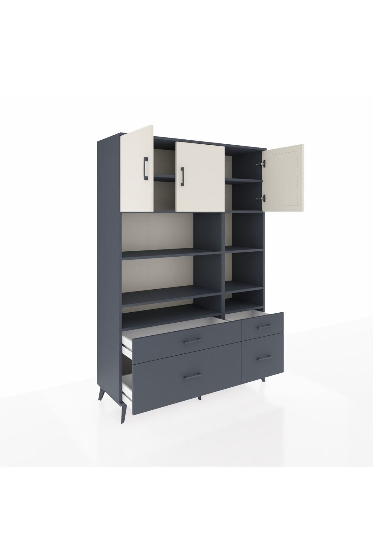Hyperion Dolap 10 Raflı 4 Çekmeceli 3 Kapaklı 132x44x195 Antrasit-Aytaşı/Antrasit