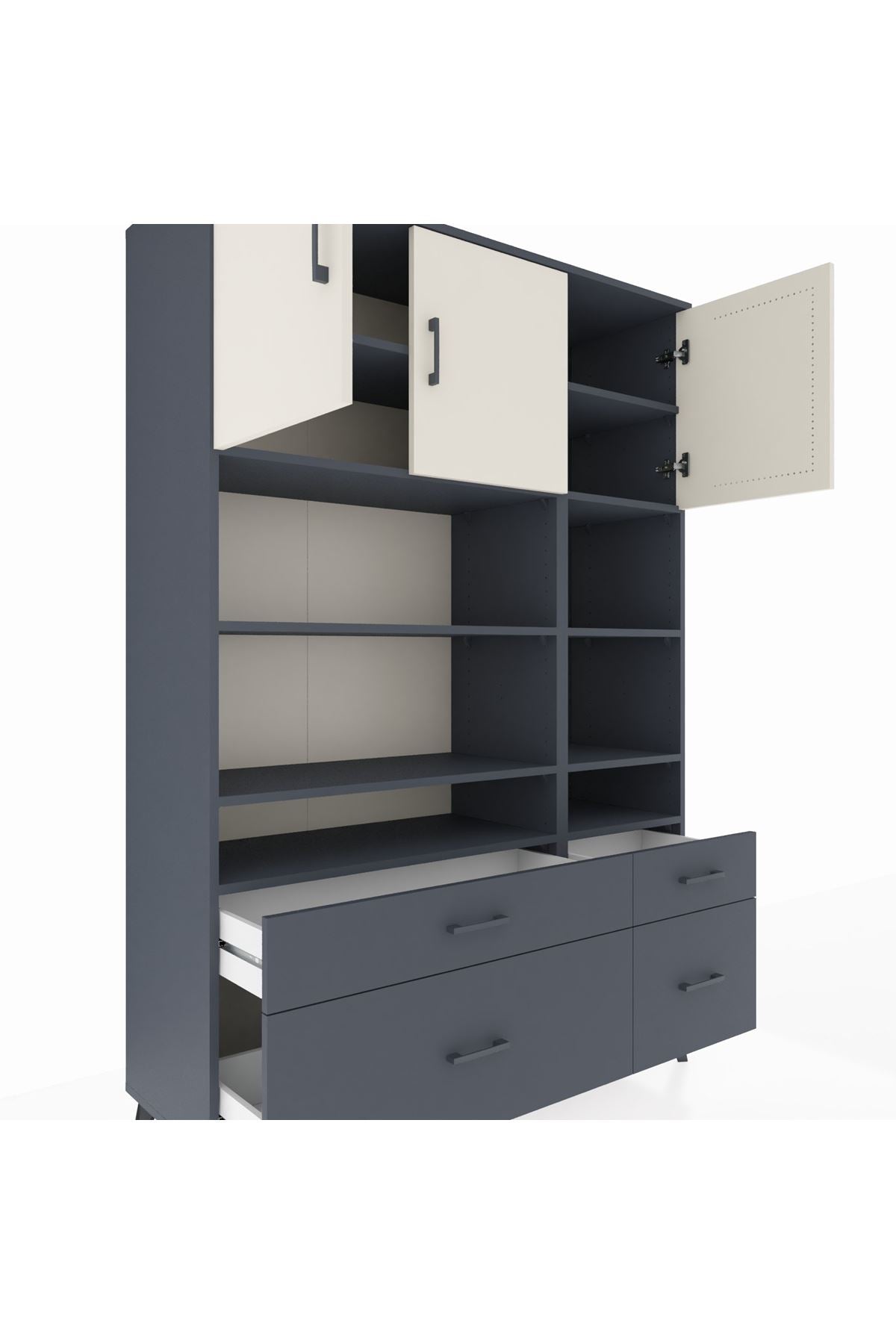 Hyperion Dolap 10 Raflı 4 Çekmeceli 3 Kapaklı 132x44x195 Antrasit-Aytaşı/Antrasit