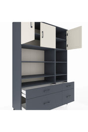Hyperion Dolap 10 Raflı 4 Çekmeceli 3 Kapaklı 132x44x195 Antrasit-Aytaşı/Antrasit