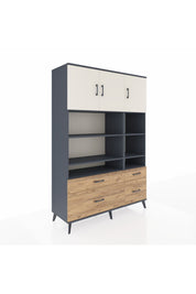 Hyperion Dolap 10 Raflı 4 Çekmeceli 3 Kapaklı 132x44x195 Antrasit-Aytaşı/Çam