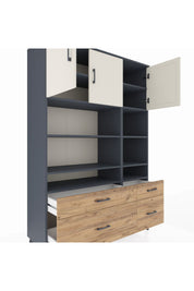 Hyperion Dolap 10 Raflı 4 Çekmeceli 3 Kapaklı 132x44x195 Antrasit-Aytaşı/Çam