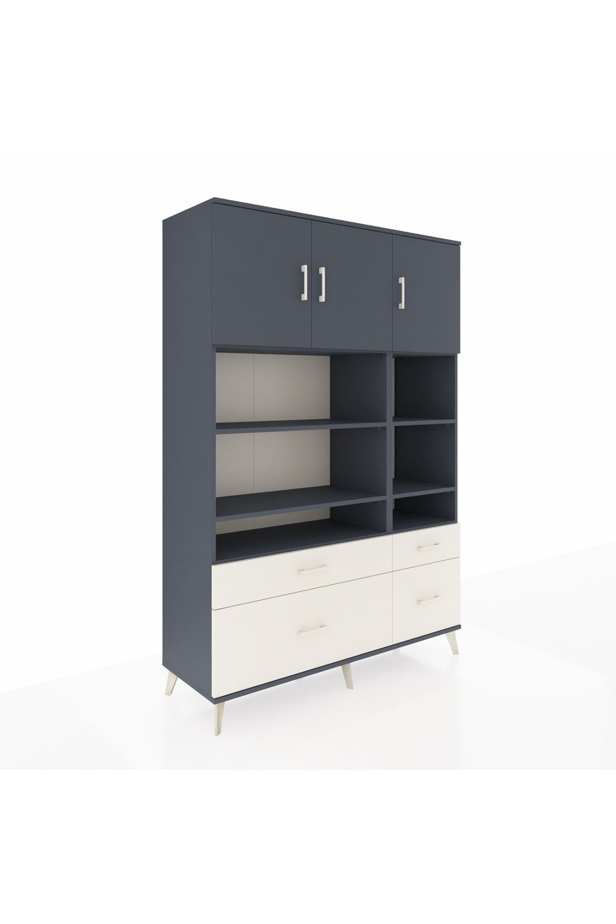 Hyperion Dolap 10 Raflı 4 Çekmeceli 3 Kapaklı 132x44x195 Antrasit-Antrasit/Aytaşı