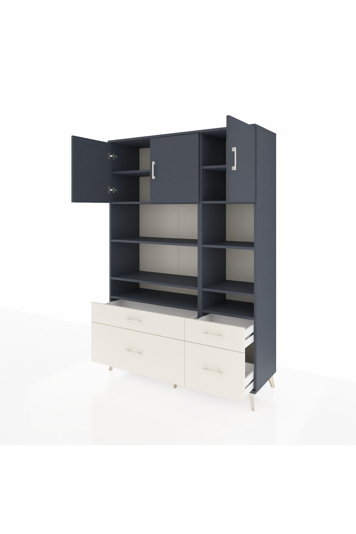 Hyperion Dolap 10 Raflı 4 Çekmeceli 3 Kapaklı 132x44x195 Antrasit-Antrasit/Aytaşı