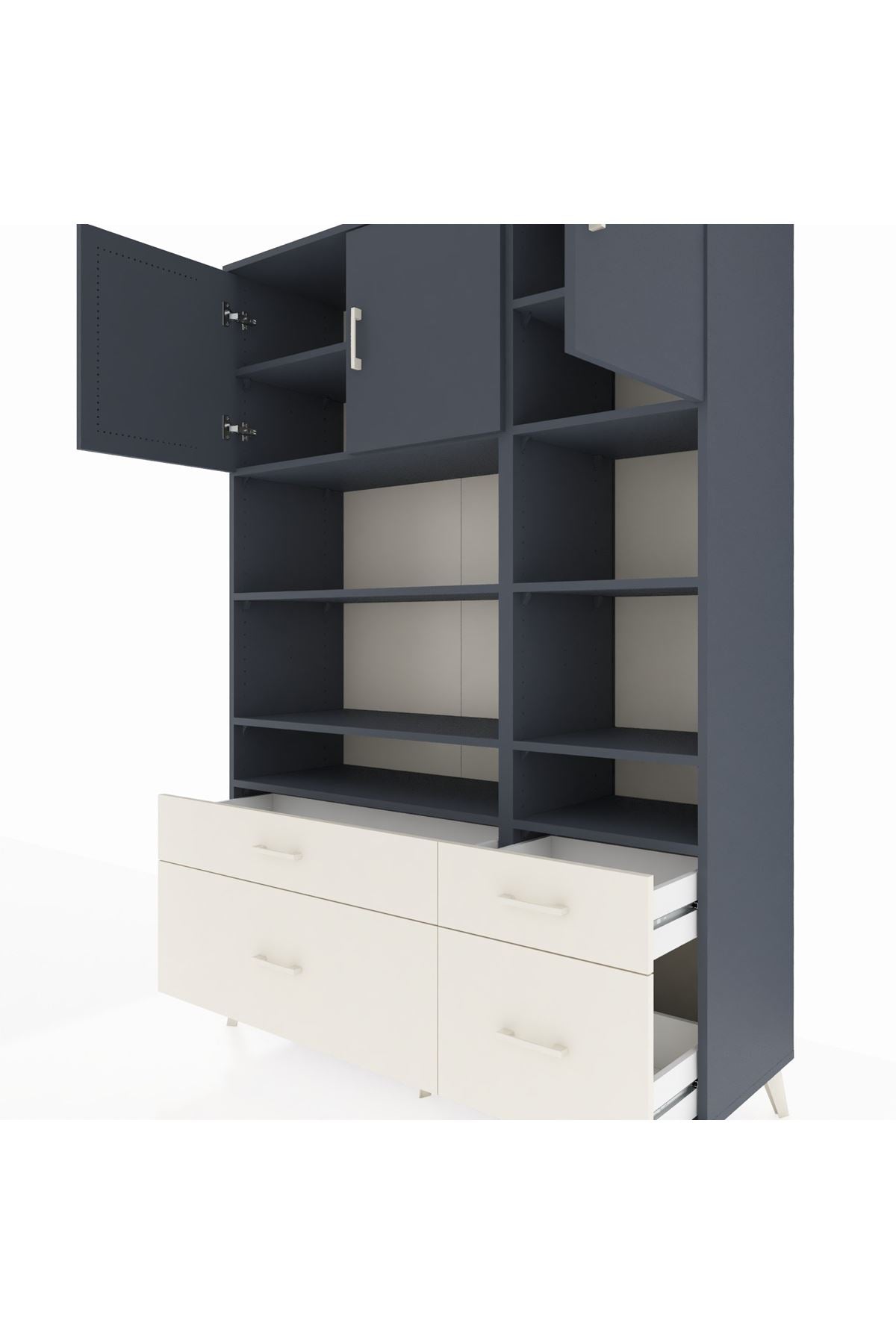 Hyperion Dolap 10 Raflı 4 Çekmeceli 3 Kapaklı 132x44x195 Antrasit-Antrasit/Aytaşı