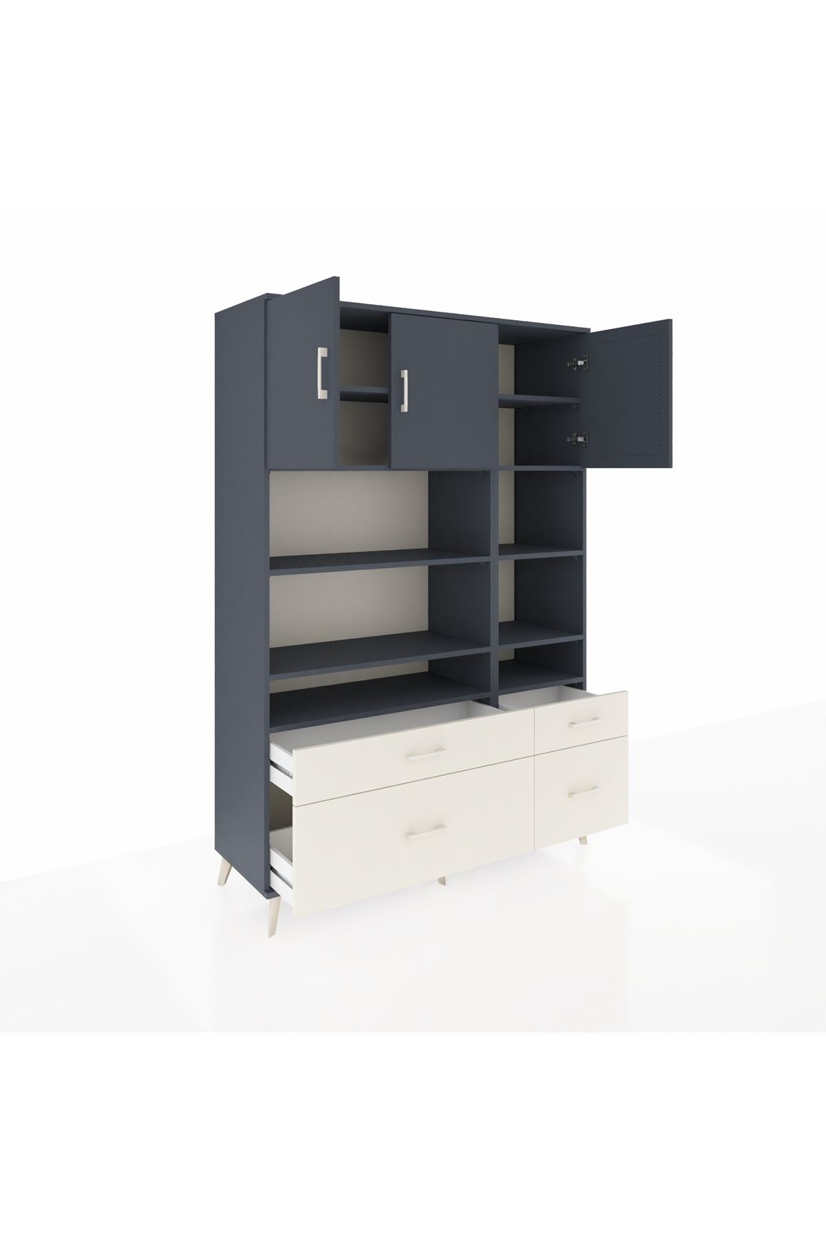 Hyperion Dolap 10 Raflı 4 Çekmeceli 3 Kapaklı 132x44x195 Antrasit-Antrasit/Aytaşı