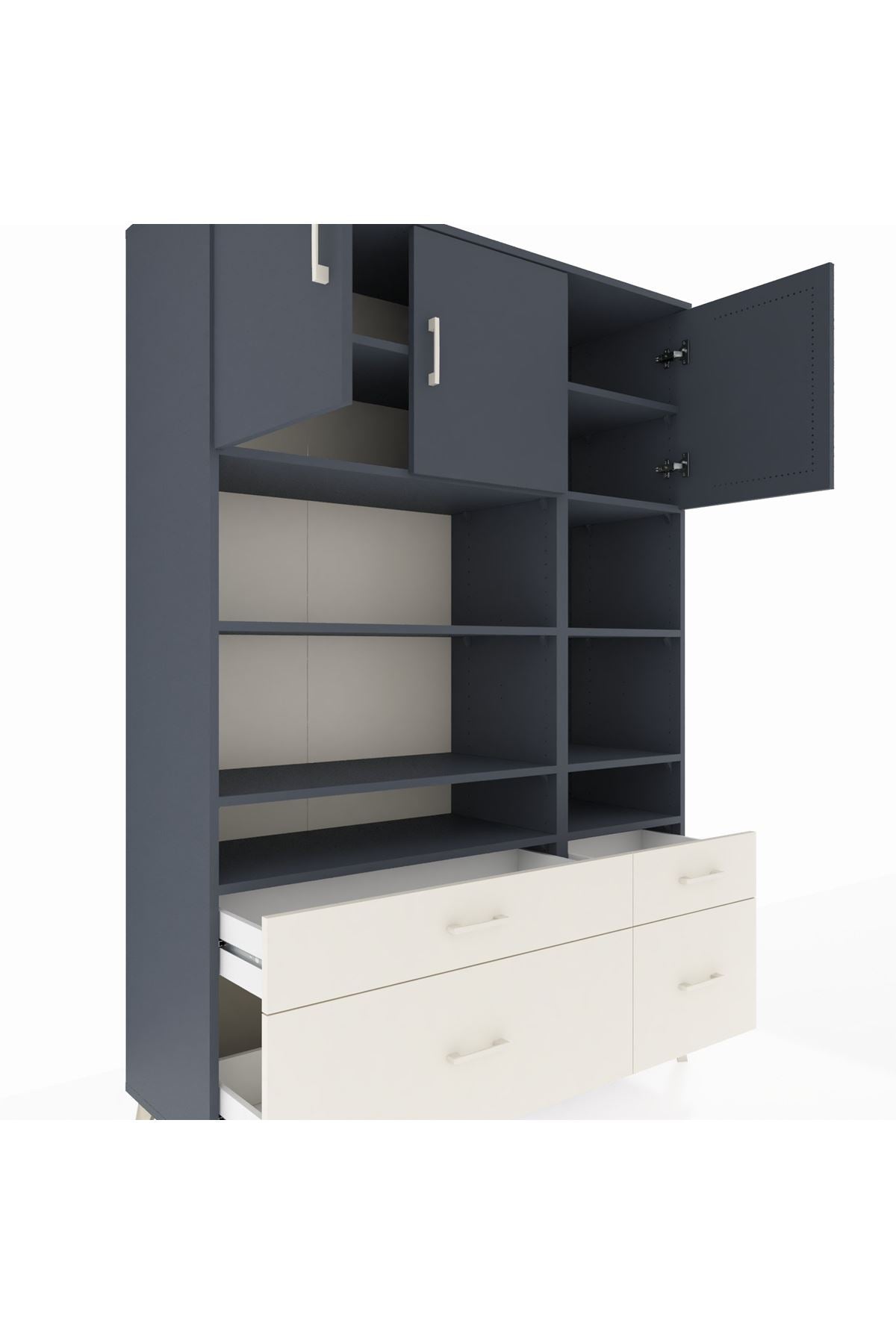 Hyperion Dolap 10 Raflı 4 Çekmeceli 3 Kapaklı 132x44x195 Antrasit-Antrasit/Aytaşı