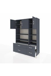 Hyperion Dolap 10 Raflı 4 Çekmeceli 3 Kapaklı 132x44x195 Antrasit-Antrasit/Antrasit