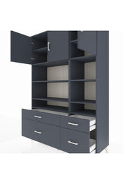 Hyperion Dolap 10 Raflı 4 Çekmeceli 3 Kapaklı 132x44x195 Antrasit-Antrasit/Antrasit