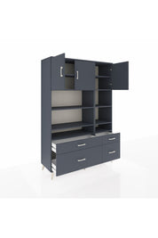 Hyperion Dolap 10 Raflı 4 Çekmeceli 3 Kapaklı 132x44x195 Antrasit-Antrasit/Antrasit