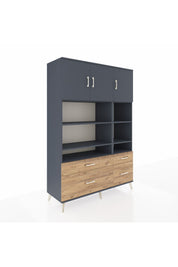 Hyperion Dolap 10 Raflı 4 Çekmeceli 3 Kapaklı 132x44x195 Antrasit-Antrasit/Çam