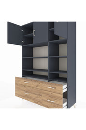 Hyperion Dolap 10 Raflı 4 Çekmeceli 3 Kapaklı 132x44x195 Antrasit-Antrasit/Çam