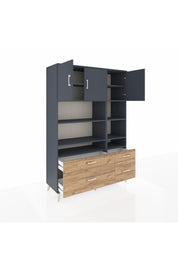 Hyperion Dolap 10 Raflı 4 Çekmeceli 3 Kapaklı 132x44x195 Antrasit-Antrasit/Çam
