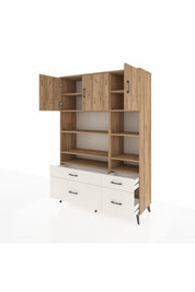 Hyperion Dolap 10 Raflı 4 Çekmeceli 3 Kapaklı 132x44x195 Çam-Çam/Aytaşı