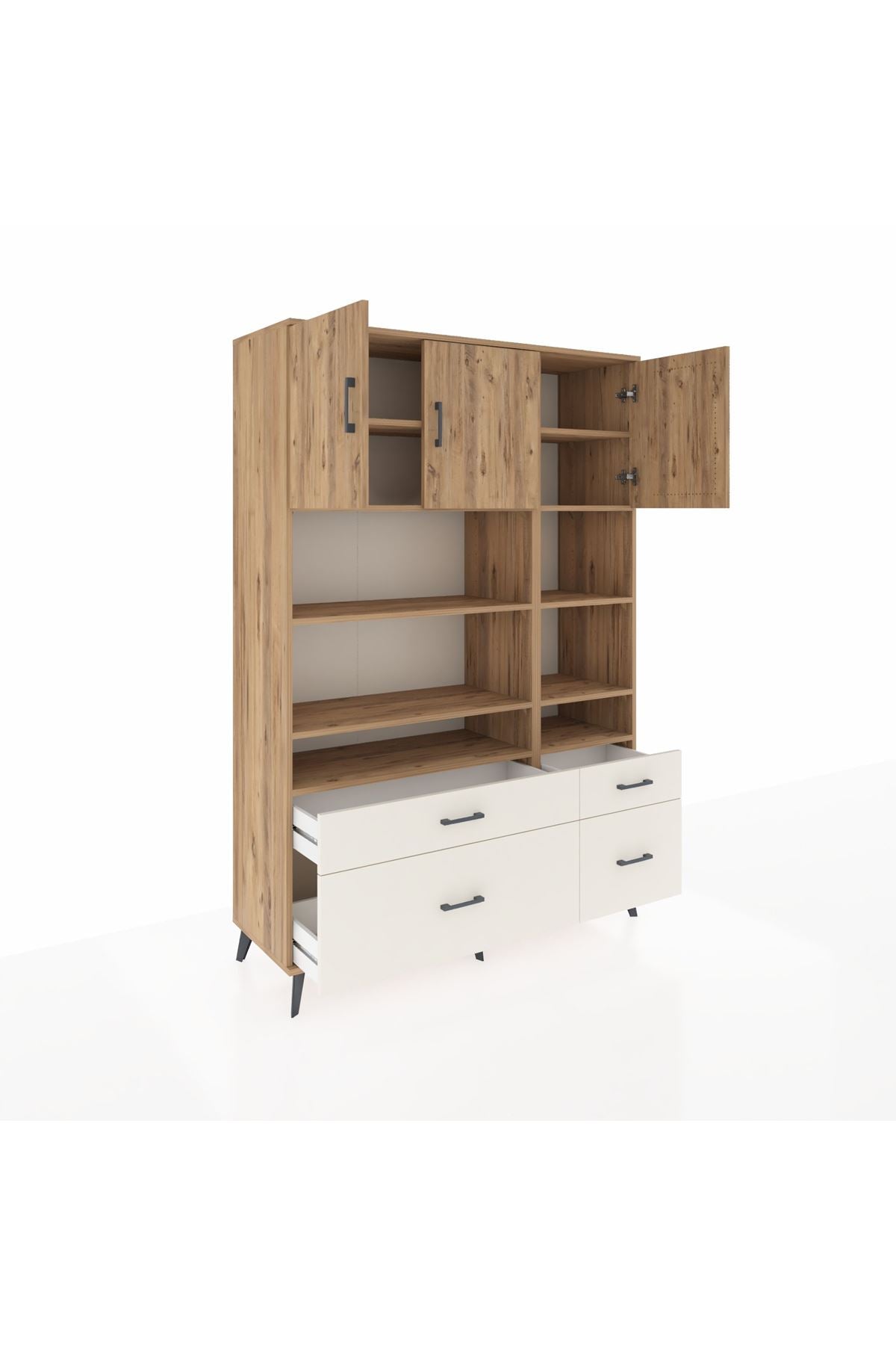 Hyperion Dolap 10 Raflı 4 Çekmeceli 3 Kapaklı 132x44x195 Çam-Çam/Aytaşı