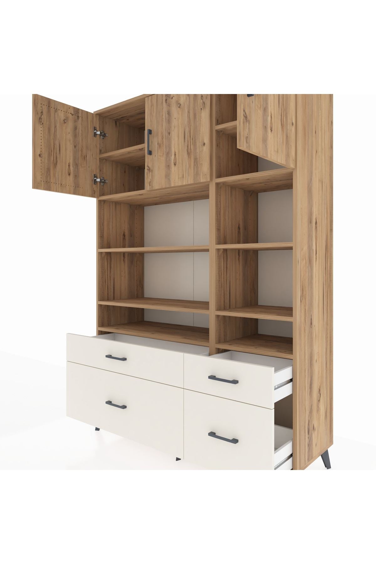 Hyperion Dolap 10 Raflı 4 Çekmeceli 3 Kapaklı 132x44x195 Çam-Çam/Aytaşı