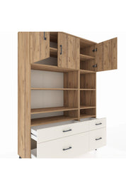 Hyperion Dolap 10 Raflı 4 Çekmeceli 3 Kapaklı 132x44x195 Çam-Çam/Aytaşı