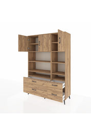 Hyperion Dolap 10 Raflı 4 Çekmeceli 3 Kapaklı 132x44x195 Çam-Çam/Çam
