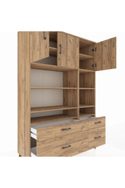 Hyperion Dolap 10 Raflı 4 Çekmeceli 3 Kapaklı 132x44x195 Çam-Çam/Çam