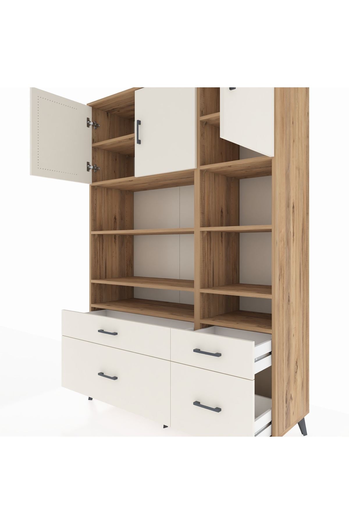 Hyperion Dolap 10 Raflı 4 Çekmeceli 3 Kapaklı 132x44x195 Çam-Aytaşı/Aytaşı