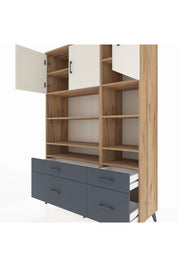 Hyperion Dolap 10 Raflı 4 Çekmeceli 3 Kapaklı 132x44x195 Çam-Aytaşı/Antrasit