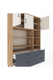 Hyperion Dolap 10 Raflı 4 Çekmeceli 3 Kapaklı 132x44x195 Çam-Aytaşı/Antrasit