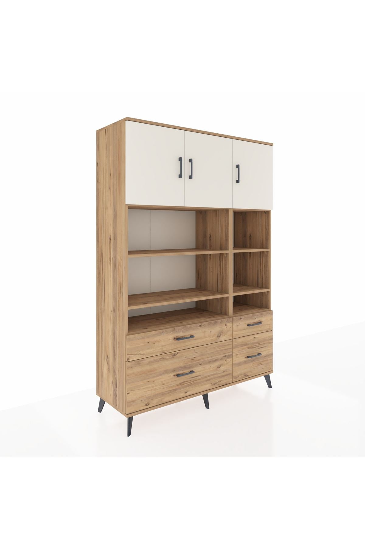 Hyperion Dolap 10 Raflı 4 Çekmeceli 3 Kapaklı 132x44x195 Çam-Aytaşı/Çam