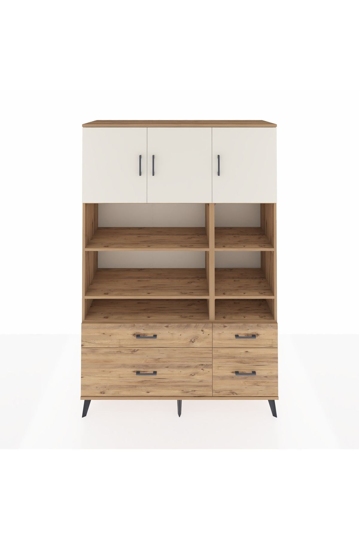 Hyperion Dolap 10 Raflı 4 Çekmeceli 3 Kapaklı 132x44x195 Çam-Aytaşı/Çam