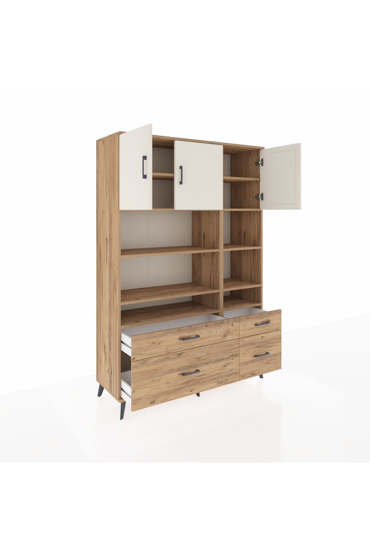 Hyperion Dolap 10 Raflı 4 Çekmeceli 3 Kapaklı 132x44x195 Çam-Aytaşı/Çam