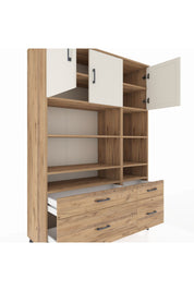 Hyperion Dolap 10 Raflı 4 Çekmeceli 3 Kapaklı 132x44x195 Çam-Aytaşı/Çam