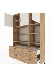 Hyperion Dolap 10 Raflı 4 Çekmeceli 3 Kapaklı 132x44x195 Çam-Aytaşı/Çam