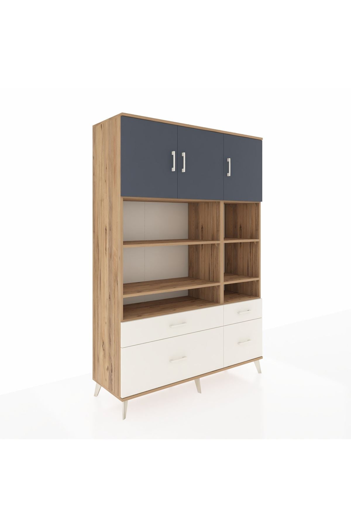 Hyperion Dolap 10 Raflı 4 Çekmeceli 3 Kapaklı 132x44x195 Çam-Antrasit/Aytaşı