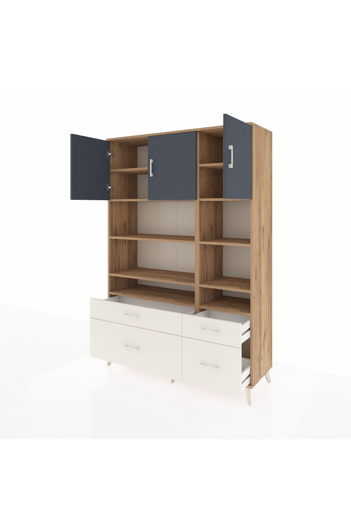 Hyperion Dolap 10 Raflı 4 Çekmeceli 3 Kapaklı 132x44x195 Çam-Antrasit/Aytaşı